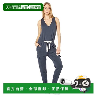 自营Monrow Jumpsuit Women's  Gray Cotton Blend Tapered Leg V