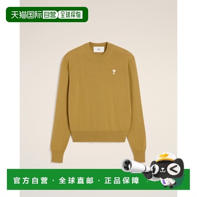 自营欧洲直邮AMI Ami de Coeur 芥末色圆领羊毛毛衣