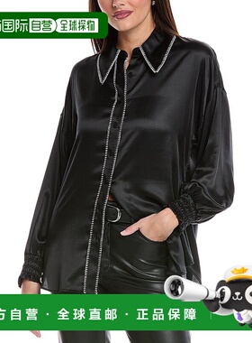 自营all saintsAllSaints Charli针织丝绸混纺衬衫-黑色 美国奥莱