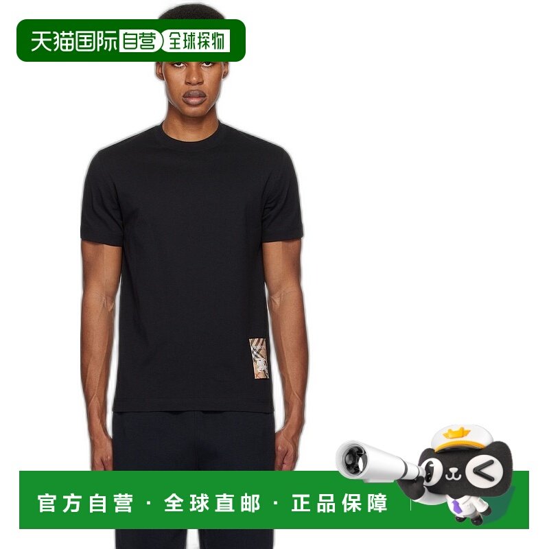 香港直邮潮奢 Burberry 巴宝莉 男士 黑色 Check Label T 恤 8104