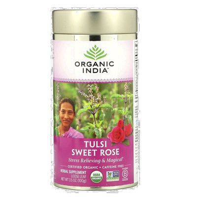香港直发Organic India图尔西甜玫瑰茶无咖啡萃取舒缓压力100g