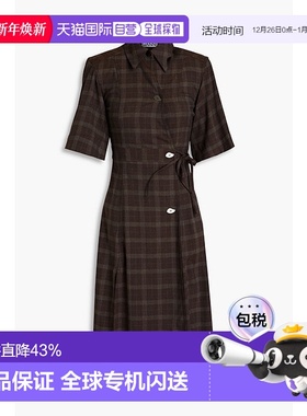 1h可退 香港直邮GANNI 甘尼 女士 Marron 格纹梭织中长连衣裙 F65