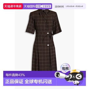 香港直邮GANNI 格纹梭织中长连衣裙 甘尼 Marron F65 女士 1h可退