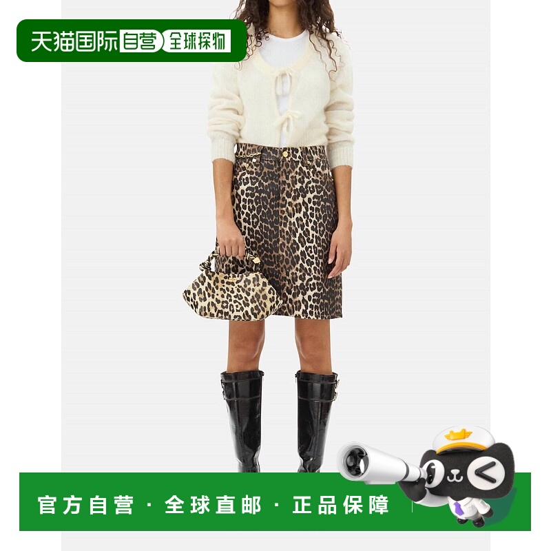 自营 ganni豹纹箔片印花牛仔裙 美国奥莱直发半身裙包臀裙a字裙