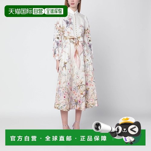 1h可退 香港直邮ZIMMERMANN 女士 Rebellion Aviary 奶油色中长连