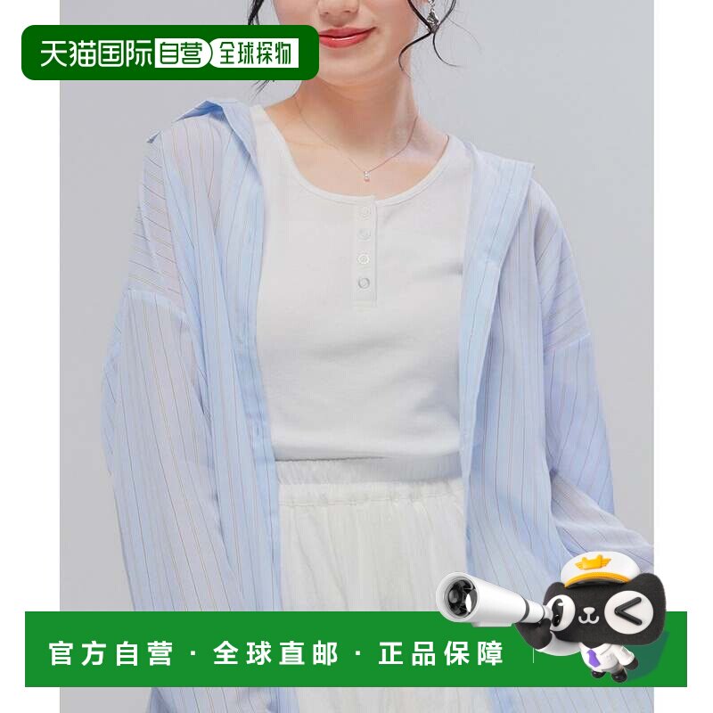 日本直邮无品牌 上衣 女款 亨利领 短袖 防晒 棉混 纯色 可爱 象