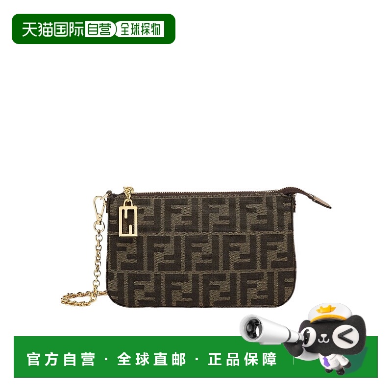 香港直邮Fendi 提花 FF 链条手拿包女包手腕包链条包 8BS073AD23