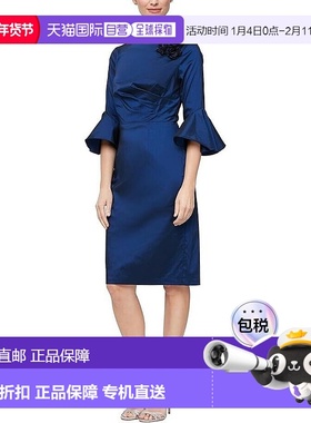 自营 Alex Evenings女式8号蓝色花朵细节3/4钟形袖护套APP1247-蓝