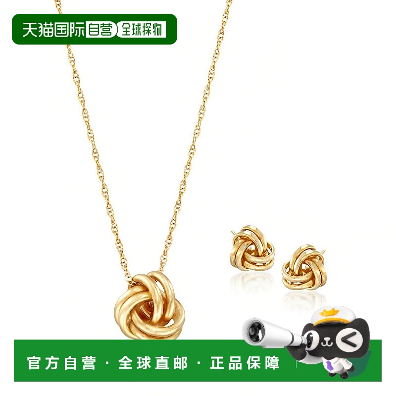 自营 Ross-Simons 14kt 黄金爱心结首饰套装：项链和耳环 - 18 英