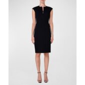 美国直邮Akris 黑色 前拉链接缝连衣裙 punto 盖袖