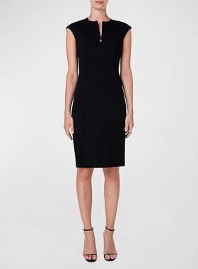 美国直邮Akris punto|盖袖前拉链接缝连衣裙，黑色