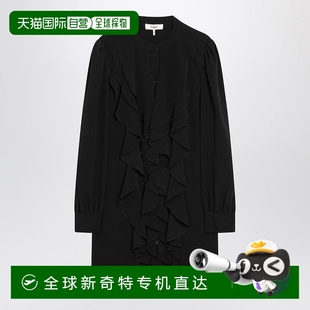 黑色 自營(yíng) Chloe女式 絲綢混紡褶邊連衣裙 美國(guó)奧萊直發(fā)