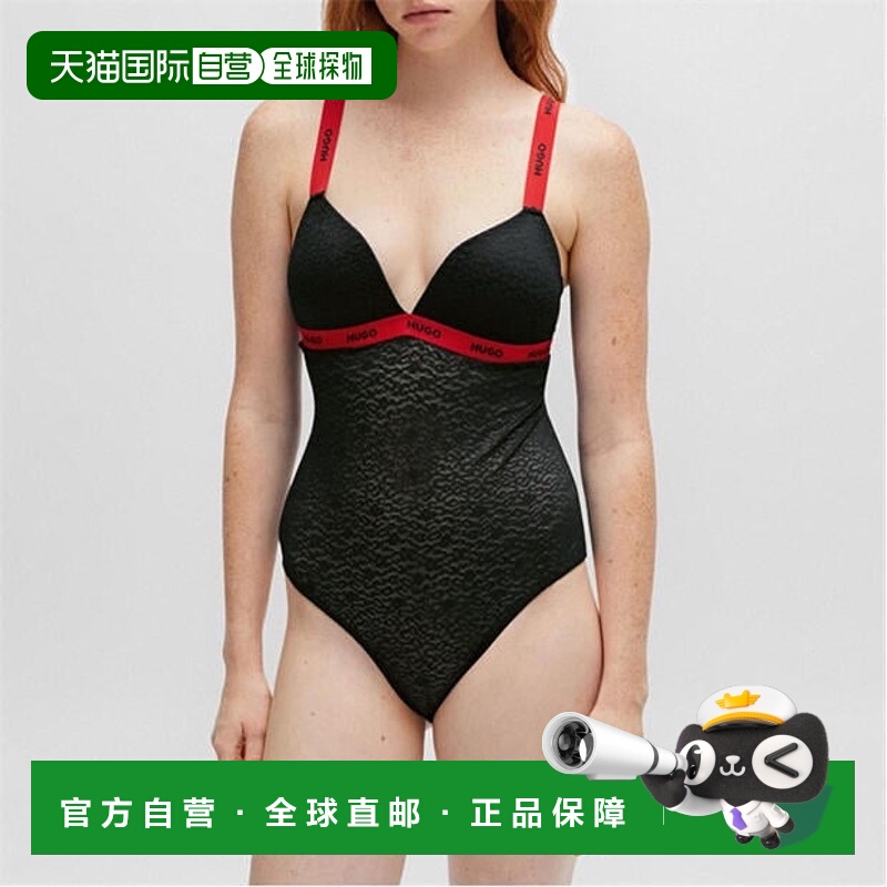 1h可退 香港直邮潮奢 HUGO 雨果 女士 运动蕾丝连体衣 black黑色