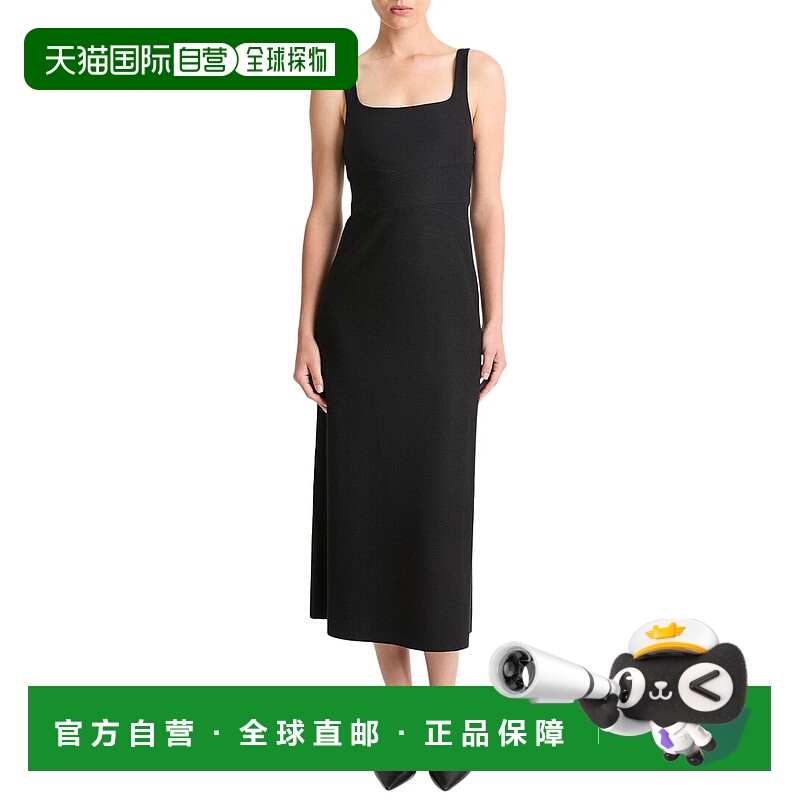 自营Vince柔软方领羊毛和羊绒混纺连衣裙-黑色 美国奥莱直发