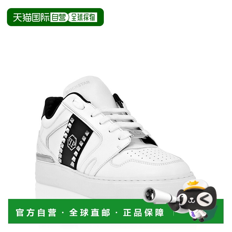 自营 philipp plein纳帕皮革低帮运动鞋铆钉 - 白色/黑色 美国奥