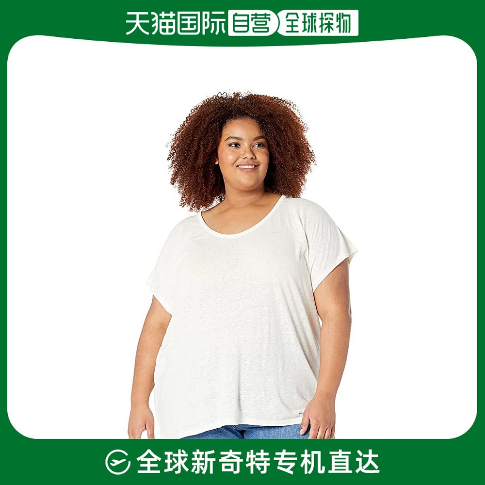 香港直邮潮奢 Madewell女士Plus U-Scoop亚麻混纺T恤