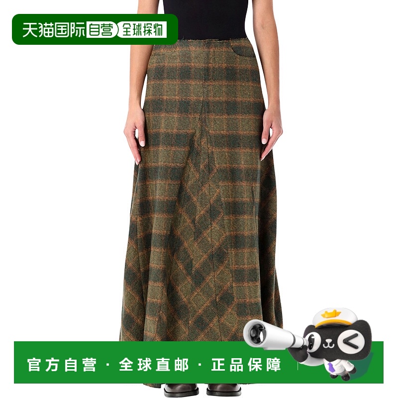 1h可退 香港直邮Our Legacy 女士 Rebel 绿色格纹羊毛半身裙 W425