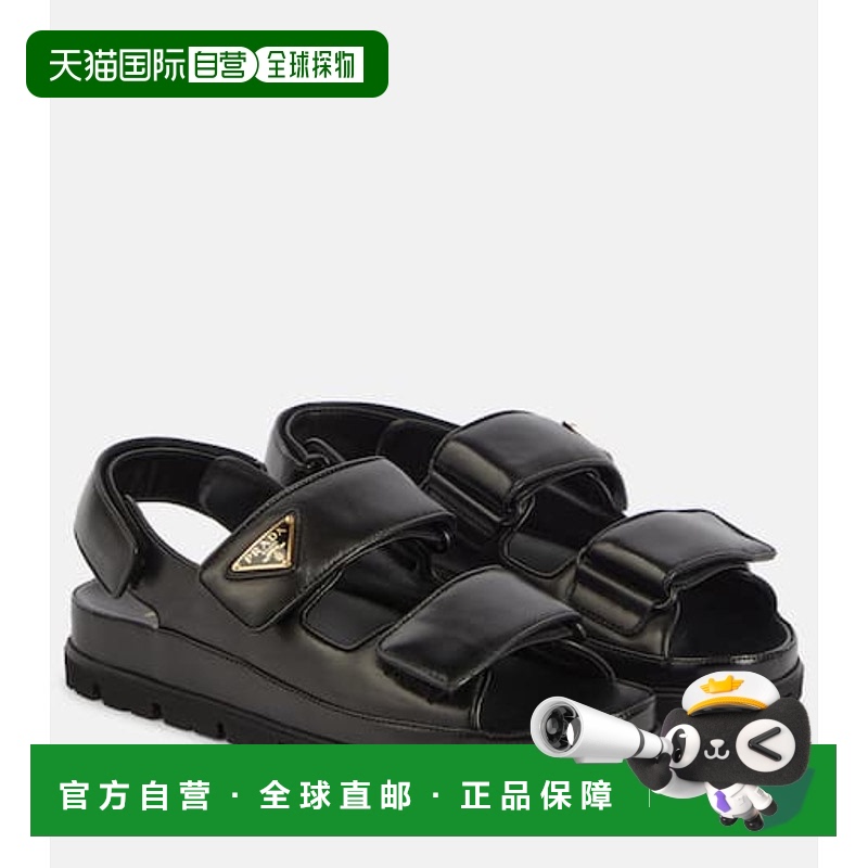 1h可退 香港直邮潮奢 Prada 普拉达 女士 绗缝皮质凉鞋 black黑色