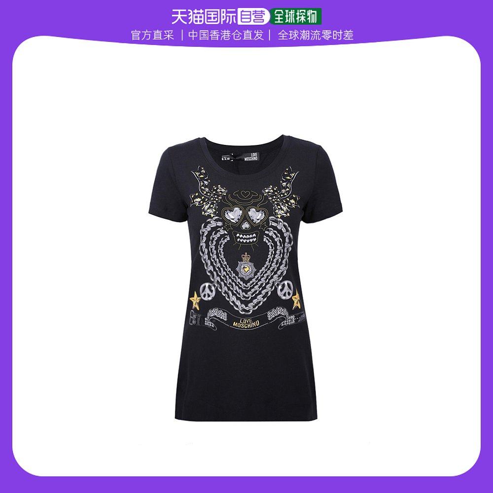 香港直发love moschino 爱莫斯奇诺 女士黑色印花短袖t恤 w4f9830
