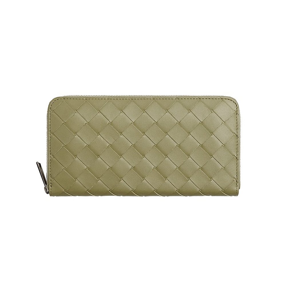 Bottega Veneta/葆蝶家 23新款 男士绿色小牛皮长款拉链钱包