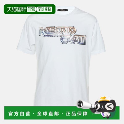 自营roberto cavalliRobert Cavalli White Jersey Logo Print T-