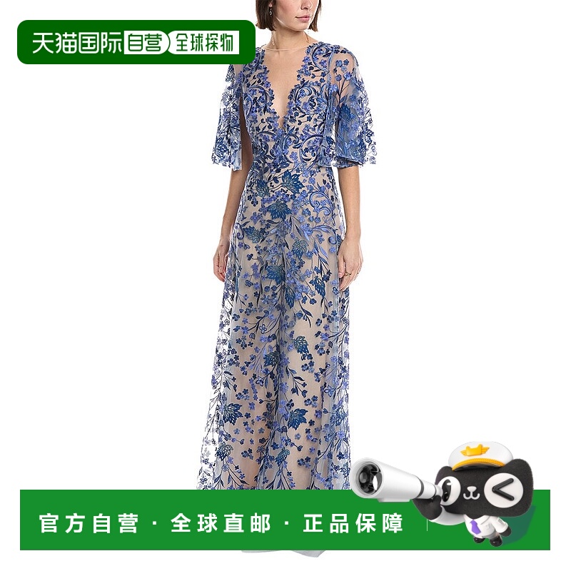 自营Marchesa Notte Embroidery On Tulle Gown - blue 美国奥莱