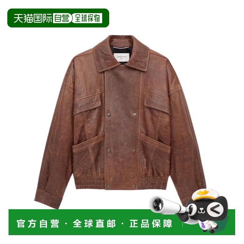 香港直邮Saint Laurent 翻领长袖皮夹克 843931YCSX2羊皮皮衣