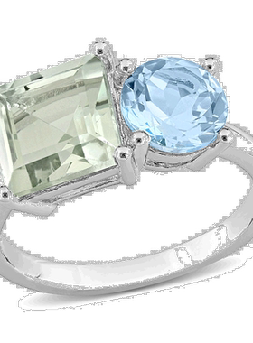 自营 mimi & max3 4/5 CT TGW 八角形绿色石英和天蓝色托帕石戒指