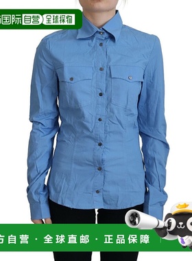 自营 Ferre 棉质长袖 Colla 系扣女式上衣 - 蓝色 美国奥莱直发