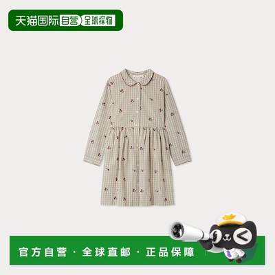欧洲直邮Bonpoint小樱桃 Janessa女童灰色棉樱桃刺绣格纹连衣裙