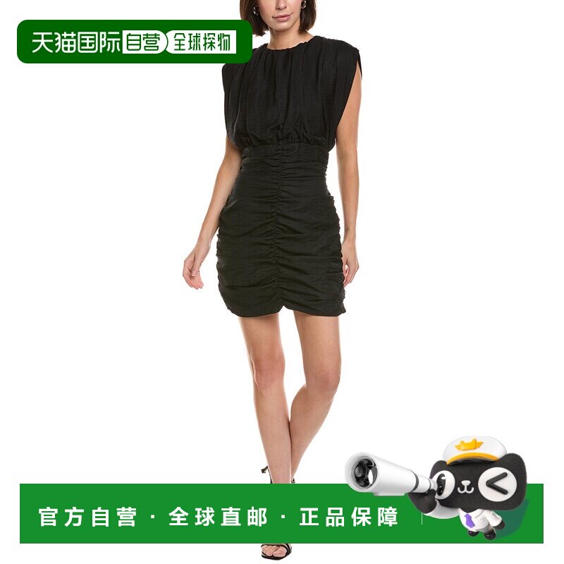 自营Sandro亚麻混纺迷你连衣裙-黑色包臀裙 美国直发奥莱性感