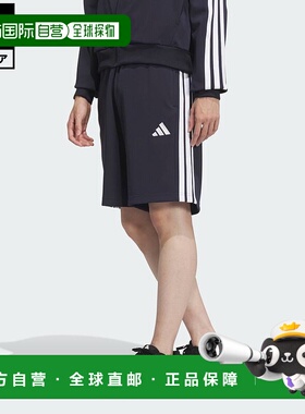 日本直邮 adidas 三条纹常规版型双针织短裤[JV6993] 蓝色 男士运