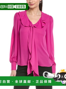 自营CeCe Ruffle Tie V-Neck Top - purple 美国奥莱直发女装上衣