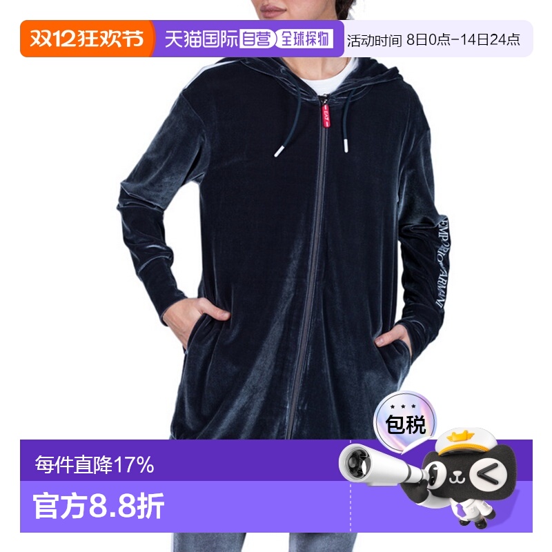 香港直邮Armani阿玛尼女士运动外套黑色棉质长款拉链6HTM18J4GZ