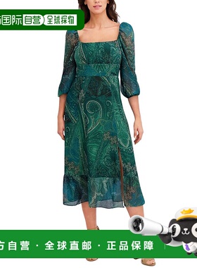 自营london times伦敦时报Midi连衣裙-绿色 美国奥莱直发