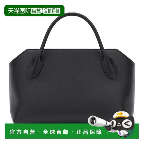 自营欧洲直邮THE ROW 女士黑色粒面皮革双提手拉链手提包