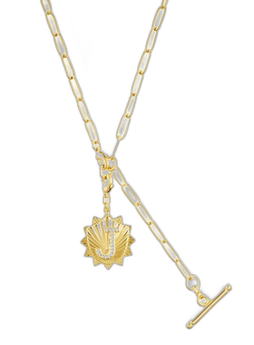 adornia14k 镀金可调节回形针套索，带水晶首字母徽章 - gold-j