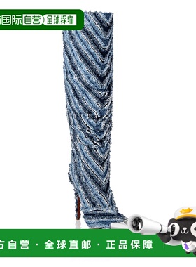 自营philipp plein混合牛仔高筒靴高跟鞋 - middleblue 美国奥莱