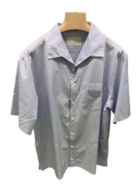 PRADA 男士衬衫 SC79215PDSOOOF0M10 AW2024 蓝色 纽扣短袖衬衫