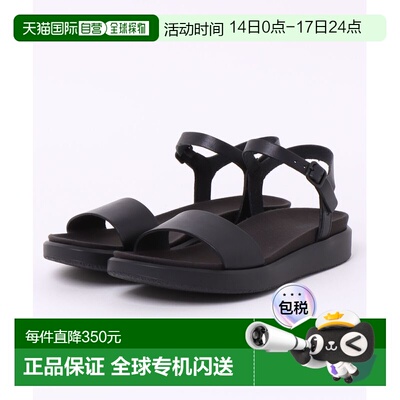 日本直邮ecco爱步 Flowt 磨砂皮 露趾复古 一字带凉鞋 女款 黑色