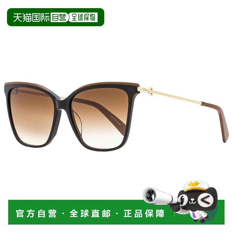 自营Longchamp 女士方形太阳镜 LO683S 001 黑色/棕色/金色 56 毫