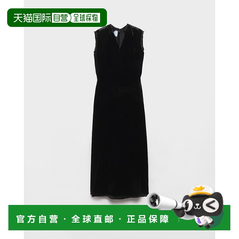 欧洲直邮PRADA (2025) 压皱天鹅绒连衣裙吊带