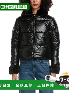 自营La Fiorentina Metallic Puffer Jacket - black 美国奥莱直