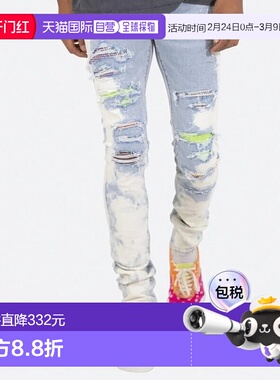 1h可退 日本直邮mnml男女同款X409修身水洗牛仔裤 多色镶钻补丁设