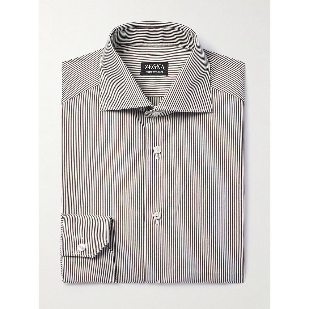 潮奢 Zegna 杰尼亚 男士 Trofeo™ 剪口领条纹衬衫 9MS0BA