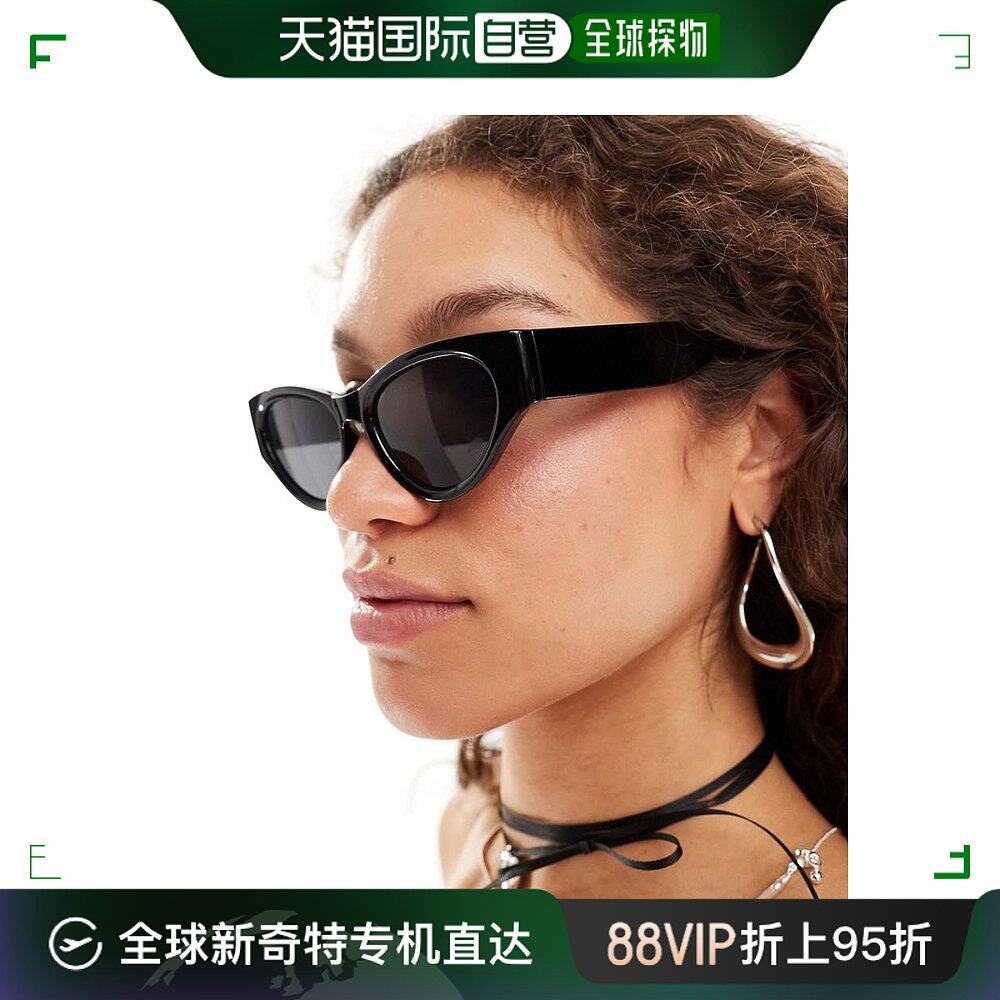 香港直邮潮奢 monki 女士 monki 猫眼椭圆形醋纤太阳眼镜(黑色)