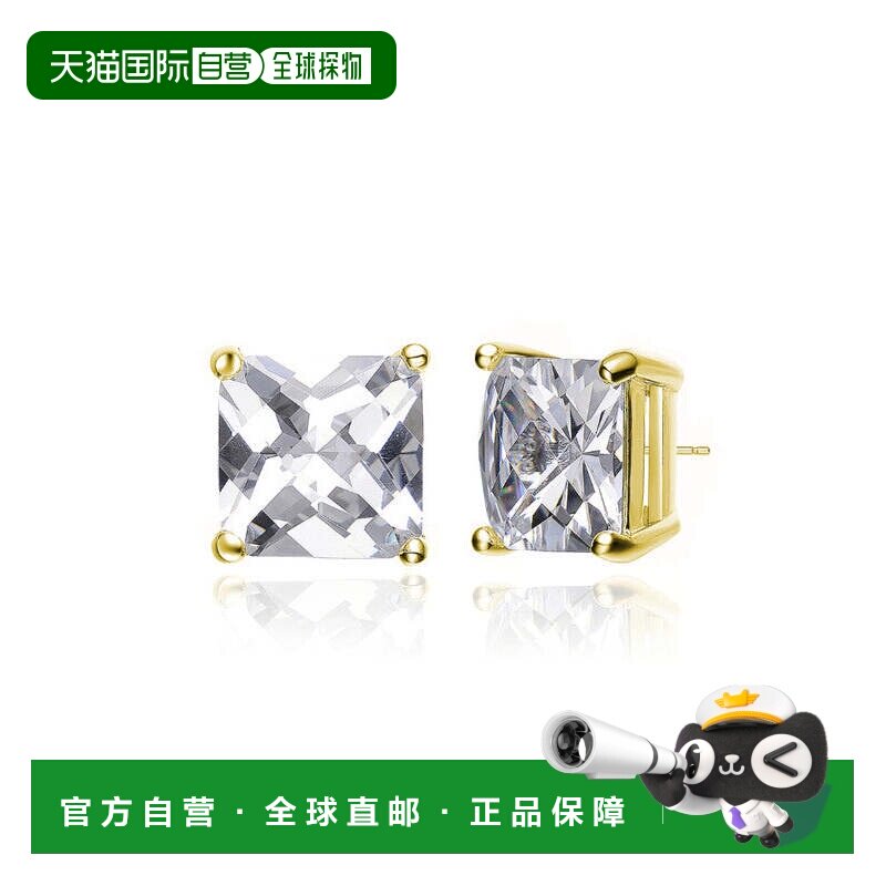 自营 genevive纯银镶钻石方晶锆石公主方钻耳钉 - 金色 美国奥莱