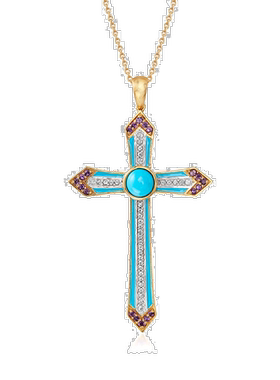 自营 ross-simons罗斯-西蒙斯绿松石、紫水晶和 .白色托帕石十字