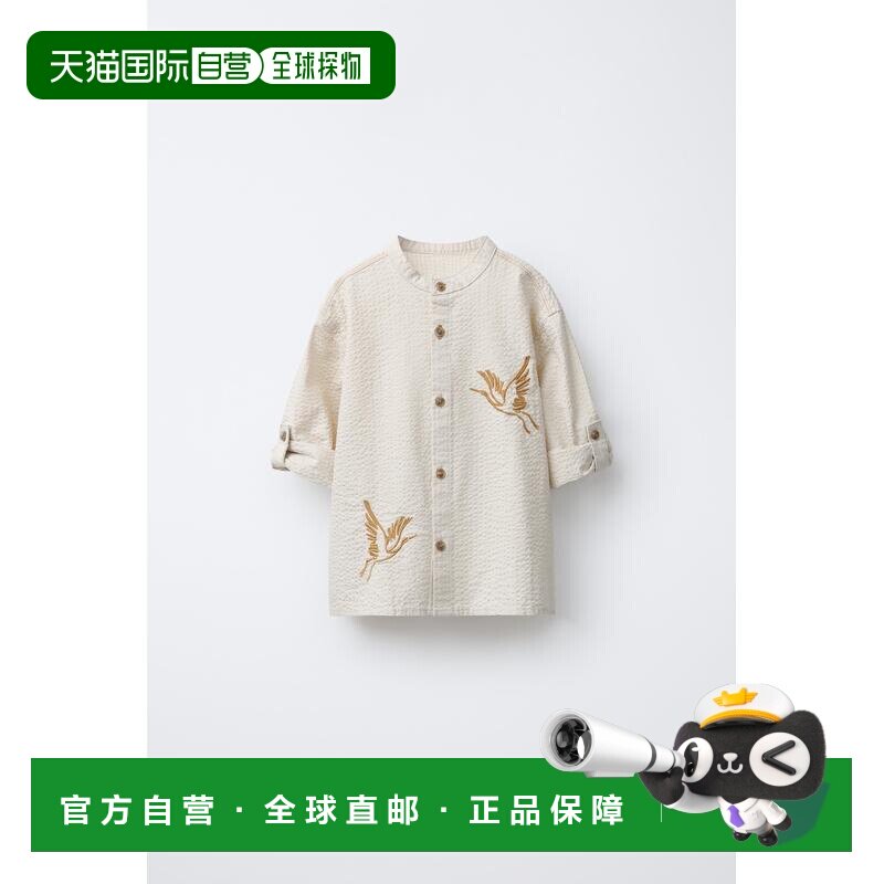 日本直邮Zara立领 西亚足球 带鸟刺绣衬衫长袖