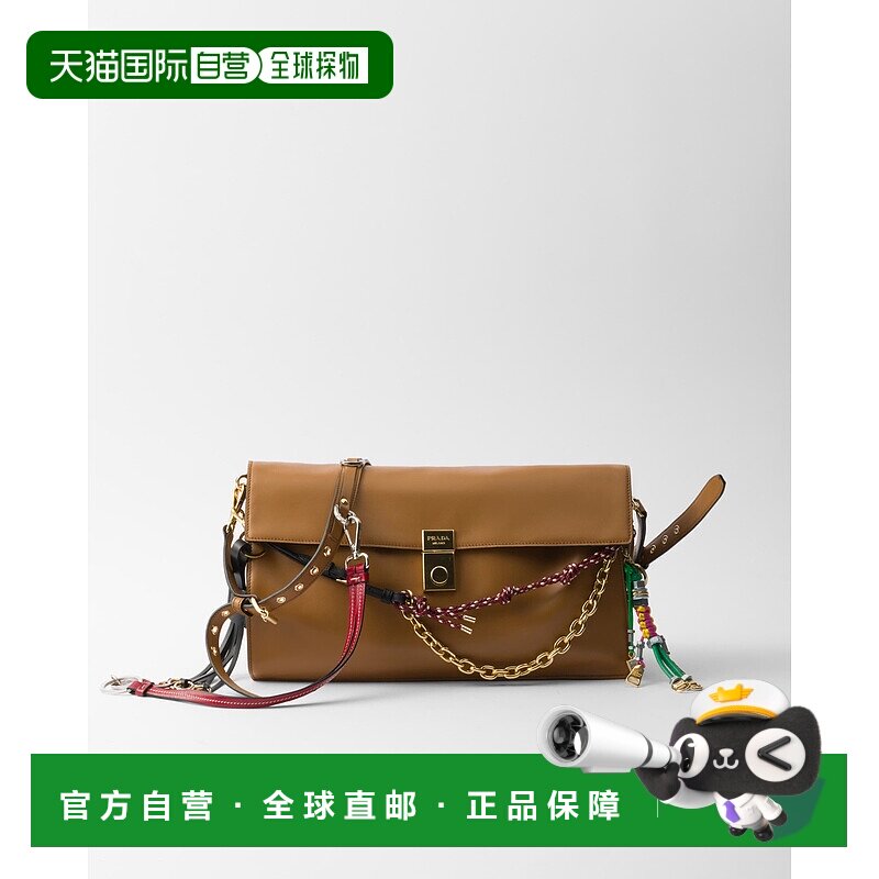 欧洲直邮PRADA (2025) 大号 Prada Soft Sound 皮革单肩包，带饰